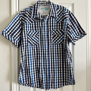 Wrangler 20X Men's Short Sleeve Button Down Blue Plaid Shirt, Size Large